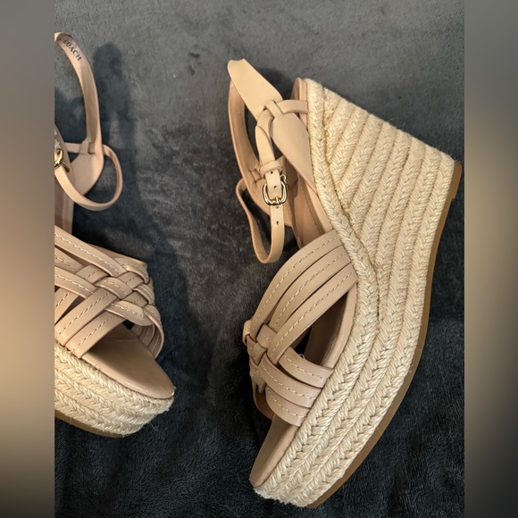 Coach Dottie Nude High Heel Wedge Sandals - Picture 4 of 12